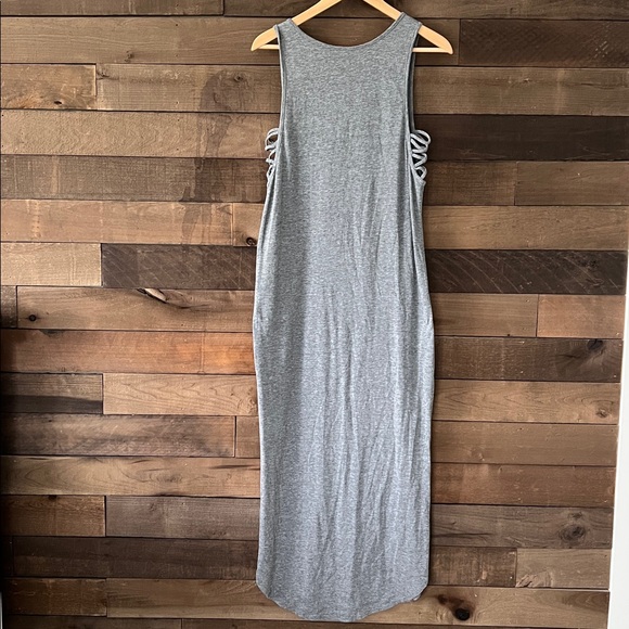 Free People Beach Women's Cutout Side Double Split Maxi Dress Gray Criss Cross M - Picture 4 of 7